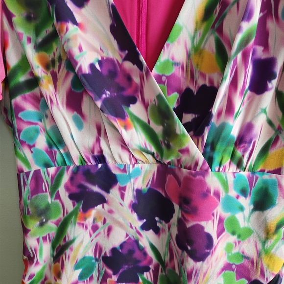 One33 Social Ruched Floral Print Crepe de Chine Dress Size 12 - Picture 5 of 12